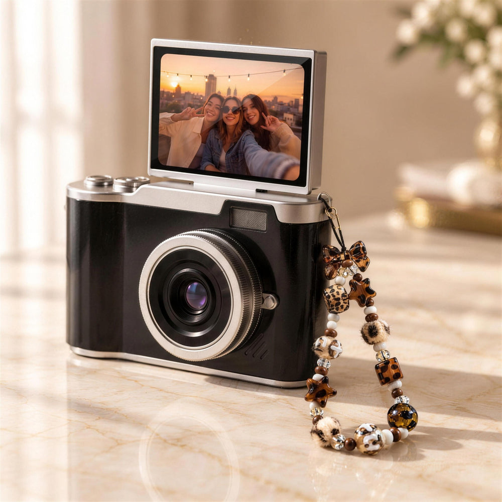 Leopard Star charm on the black Pixie camera