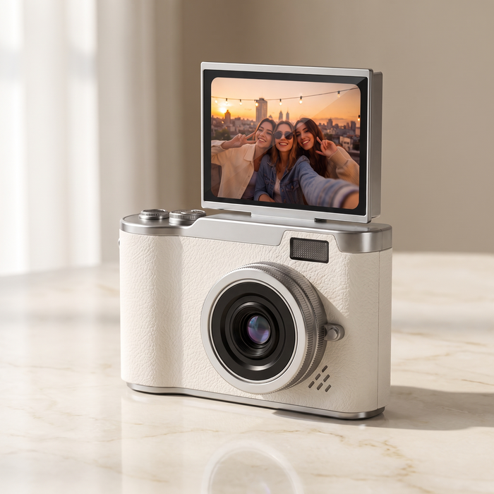 White retro digital camera