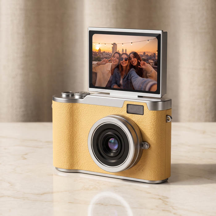 Yellow retro digital camera